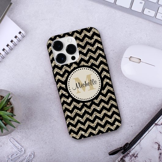 Black Chevron Silver Gold Monogram Case-Mate iPhone Case