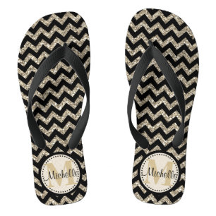 Black Chevron Silver Gold persoonlijk Teenslippers
