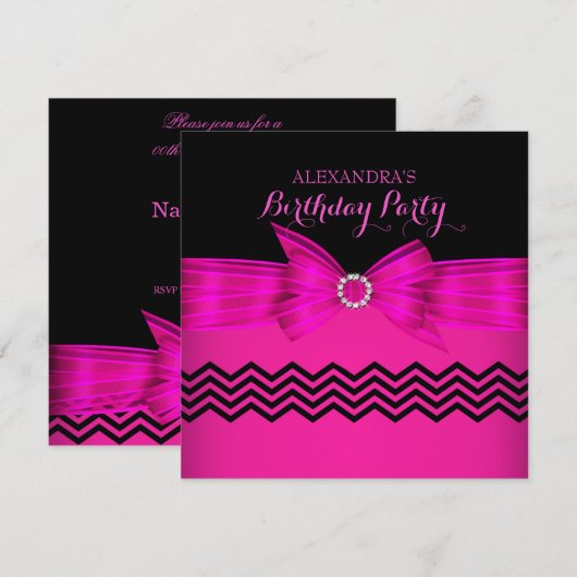 Black Chevron Stripe Birthday Party Kaart (Voorkant / Achterkant)