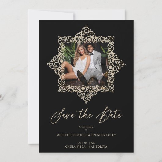 Black Chic Flourish Ornament Lace Effect Photo (Voorkant)