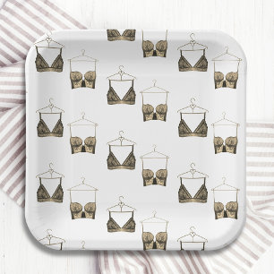 Black Chic Lace Waterverf Lingerie Vrijgezellenfee Papieren Bordje