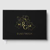 Black | Chic Monogram Mariage livre d'hôtes (Recto)