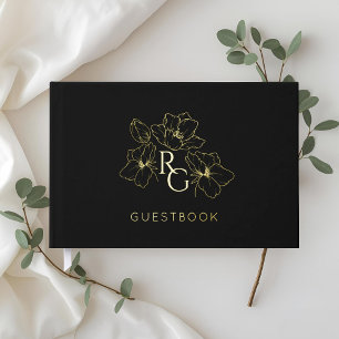 Black Chic Monogram Mariage livre d'hôtes