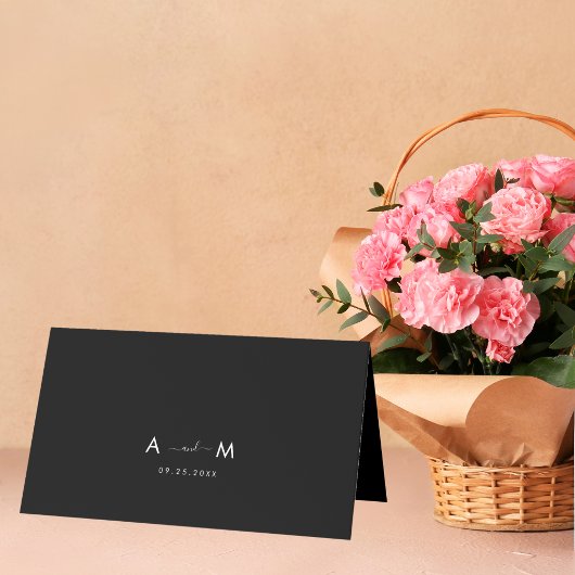 Black Chic Monogram Nom du client Mariage Carte Pl