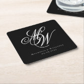 Black Chic Monogram Wedding Vierkante Kartonnen Onderzetter (Schuin)