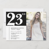 Black Chic Photo 23e anniversaire Invitations (Devant)