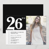 Black Chic Photo 26e anniversaire Invitations (Devant / Derrière)