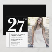 Black Chic Photo 27e anniversaire Invitations (Devant / Derrière)