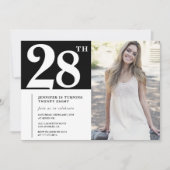 Black Chic Photo 28e anniversaire Invitations (Devant)