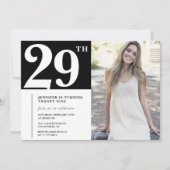 Black Chic Photo 29e anniversaire Invitations (Devant)