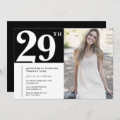 Black Chic Photo 29e anniversaire Invitations (Devant / Derrière)