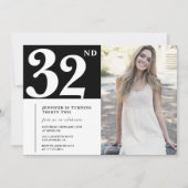 Black Chic Photo 32e anniversaire Invitations (Devant)