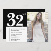 Black Chic Photo 32e anniversaire Invitations (Devant / Derrière)