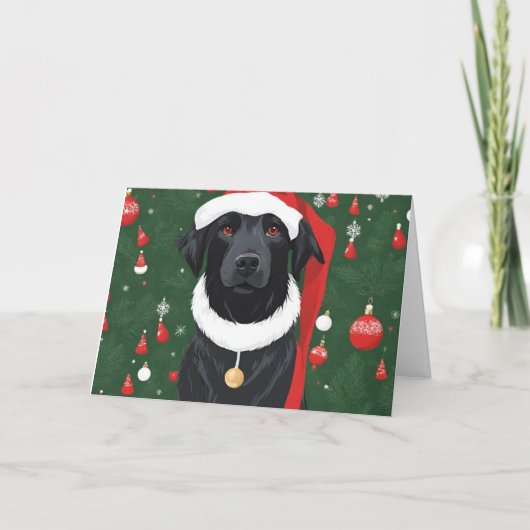 Black Chien Funny Santa Hat Carte de Noël (Devant)