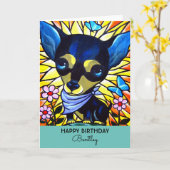 Black Chihuahua Birthday Dog Teal Artwork Kaart (Gele Bloem)
