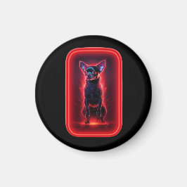 Black Chihuahua Dances Amidst Neon Red Light Magneet