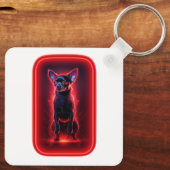 Black Chihuahua Dances Amidst Neon Red Light Sleutelhanger (Achterkant)