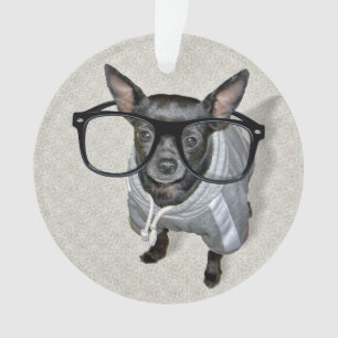 Black Chihuahua met bril foto Ornament