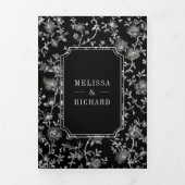 Black Chinoiserie Crest QR Code Huwelijk Drieluik Uitnodiging (Cover)