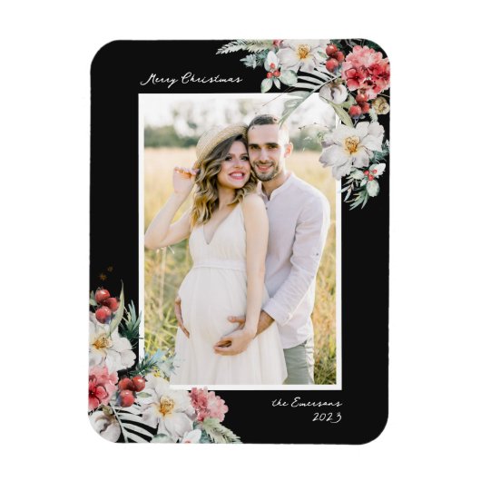 Black Christmas Elegant Photo Magnet (Vertical)