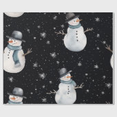Black Christmas Night Snowman Cadeaupapier (Vlak)
