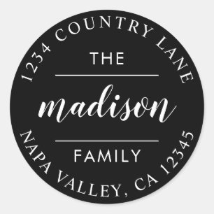 Black Circle Script Creëer Uw eigen retouradres Ronde Sticker