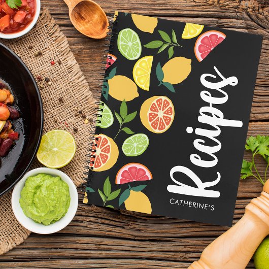 Black Citrus Citrus Sinaasappel Pattern Naam toevo Notitieboek