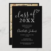 Black Class of Script Heart Afstudeerfeest Kaart (Voorkant / Achterkant)