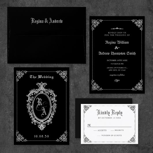 Black Classic gotische bruiloft uitnodiging