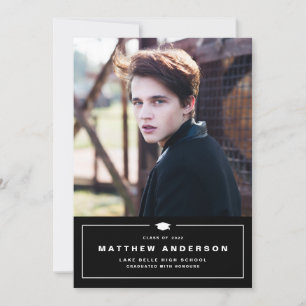 Black Classic Graduation Cap Photo Afstuderen Aankondiging