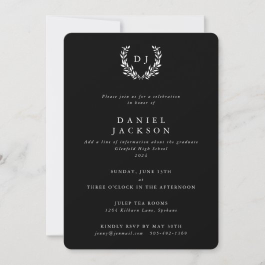 Black Classic Monogram Laurel WreatAfstuderen Kaart (Voorkant)