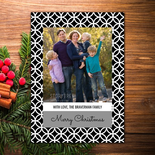 Black Classy Diamond Holiday Photo Flat Kaart