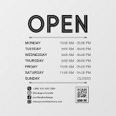 Black Clean Praktische Openingstijden QR Code Raamsticker (Vel)