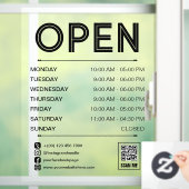 Black Clean Praktische Openingstijden QR Code Raamsticker (Huis)