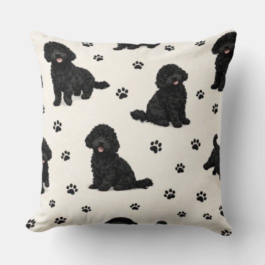 Black Cockapoo Gift | Cute Dog Pattern Cushion Kussen (Voorkant)