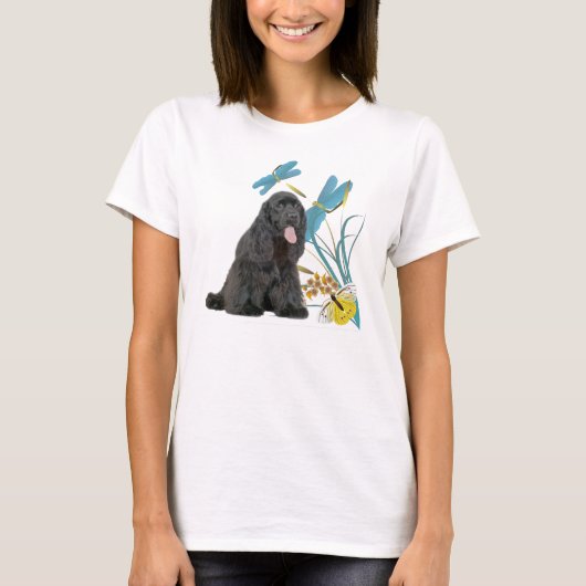 Black Cocker Spaniel & Blue Dragonflies Haut (Devant)