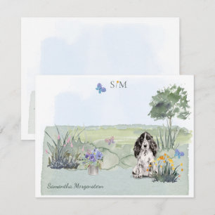 Black Cocker Spaniel Dog Monogram en naam Notitiekaartje