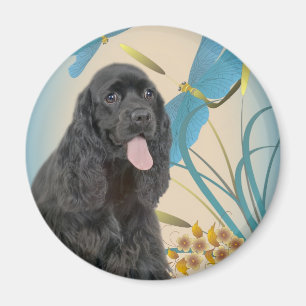 Black Cocker Spaniel en Dragonflies Magnet Magneet