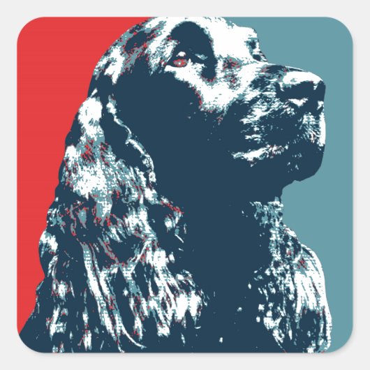 Black Cocker Spaniel Hope Pop Art Vierkante Sticker (Voorkant)