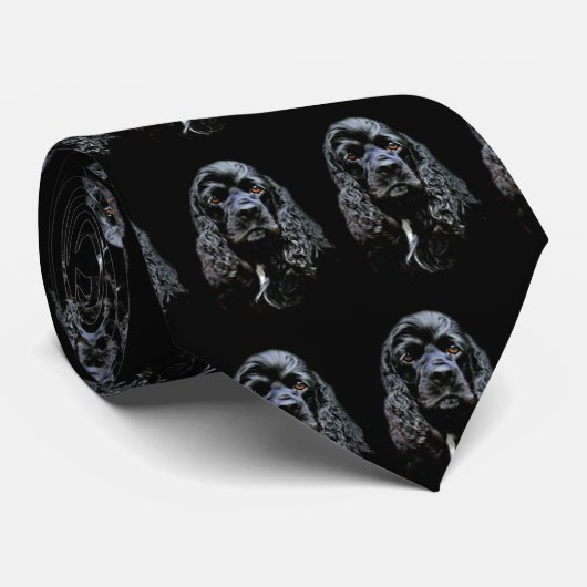 Black Cocker Spaniel Stropdas (Opgerold)