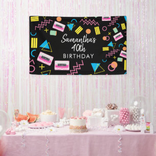 Black Colorful 80's Retro Birthday Party Spandoek