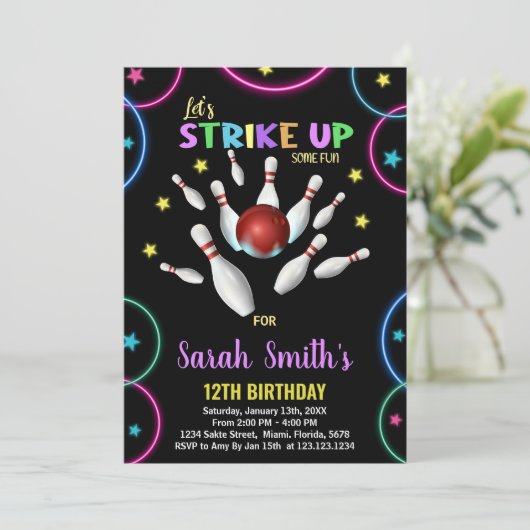 Black Colours Rainbow Bowling Invitations d'annive (Debout devant)