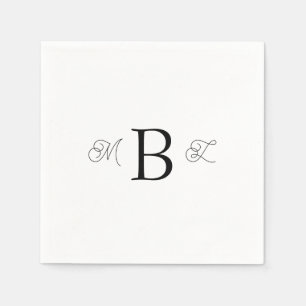 Black Combo Font Monogram White Wedding Cocktail Servet