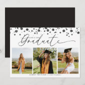 Black Confetti | Photo Collage Graduation Kaart (Voorkant / Achterkant)