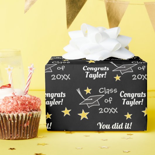 Black Congrats Afstudeerder Custom Year Naam toevo Cadeaupapier (Verjaardagsfeest)