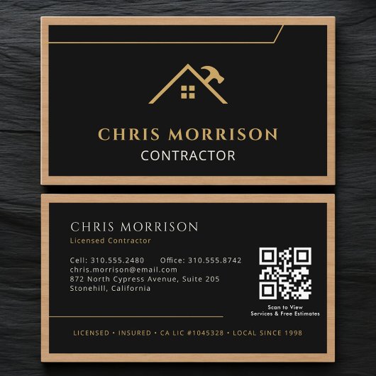 Black Construction Professional Wood QR Code Visitekaartje