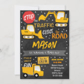 Black Construction Vehicles Verjaardag uitnodiging (Voorkant)