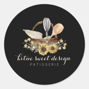 Black Cook Pastry Bag Bakery Chef Spoon Whisk Bake Ronde Sticker