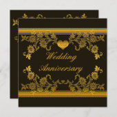 Black, Copper Floral 50th Jubileum Invitation Kaart (Voorkant / Achterkant)