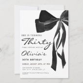 black coquette bow 30th birthday party kaart (Voorkant)